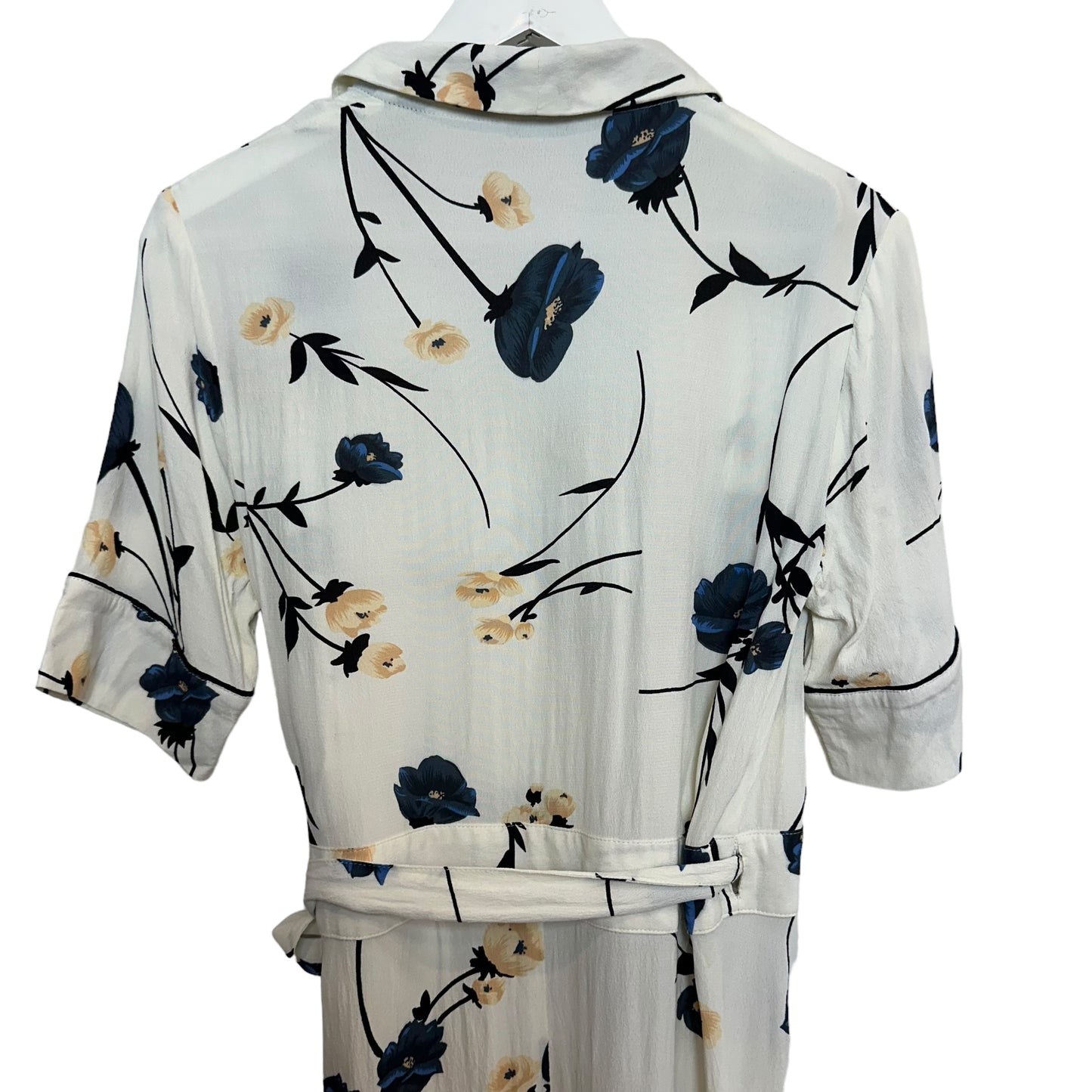 Ganni Dalton Crepe Wrap Dress Floral White Short Sleeve Midi Kimono 40