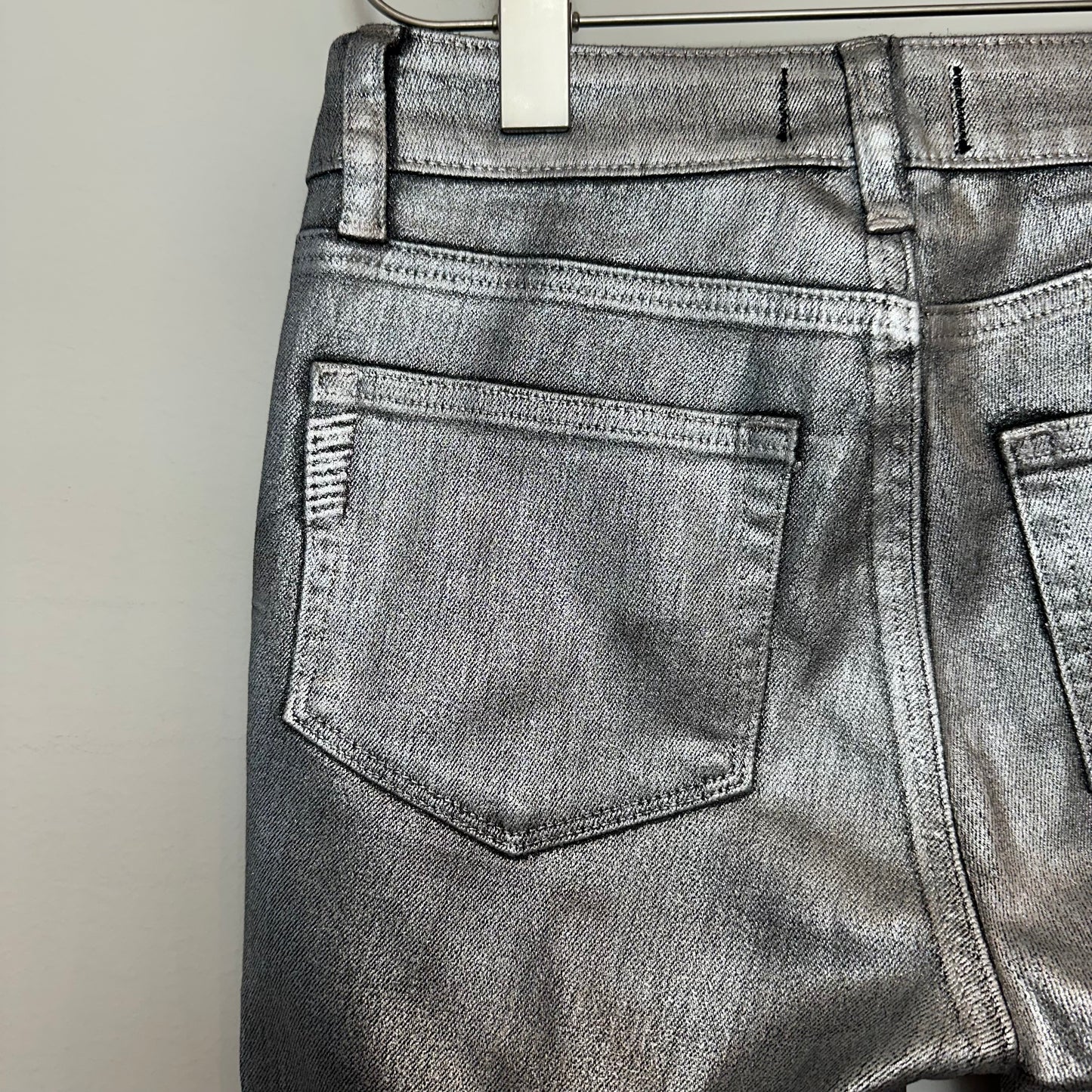 Paige Verdugo Ankle Silver Metallic Coated Denim Pants Skinny Mid Rise 27