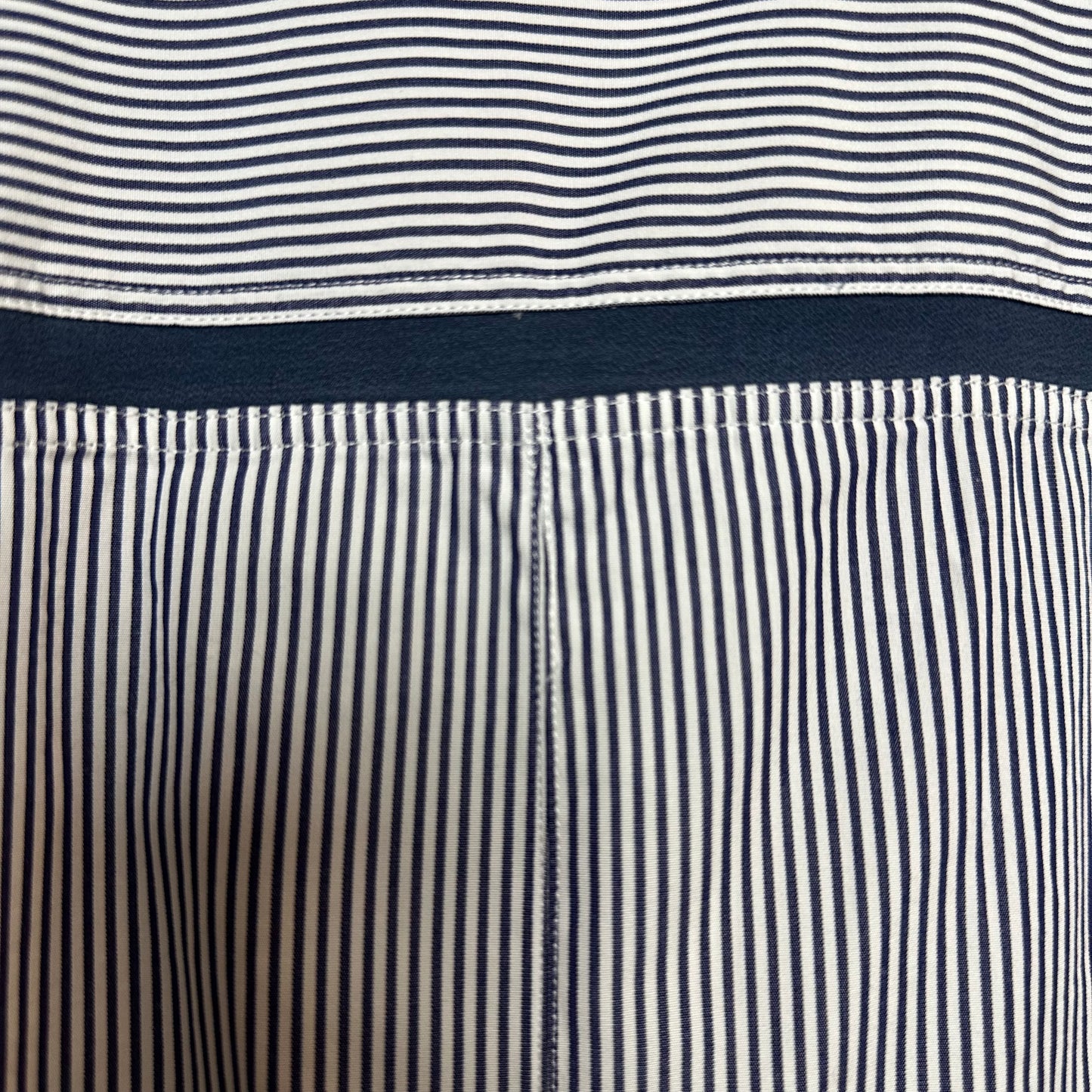 Loro Piana Button Up Shirt Collared Long Sleeve Striped Navy Blue and white Cotton Silk
