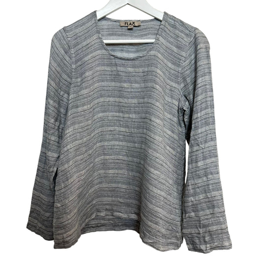 Flax 100% linen Top Striped Gray Long Sleeve Small Petite