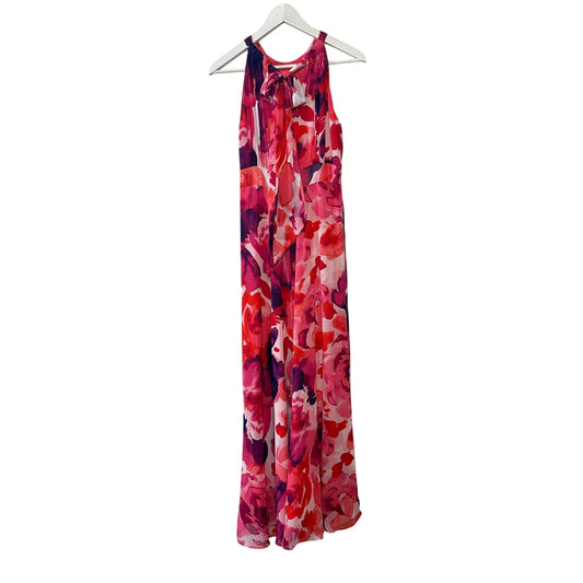 Eliza J Floral Halter Neck Maxi Dress Gown Pink Purple Chiffon Formal 2P