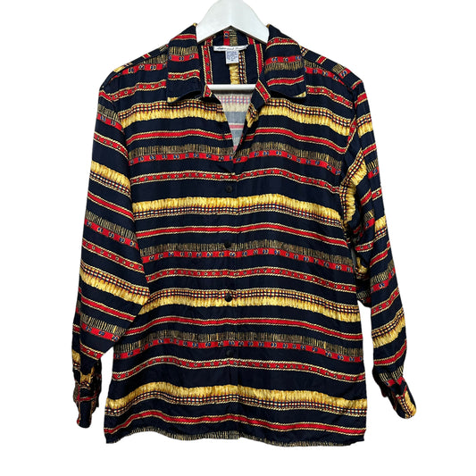 Vintage 80s Anna and Frank Silk Blouse Statement Preppy Americana Medium