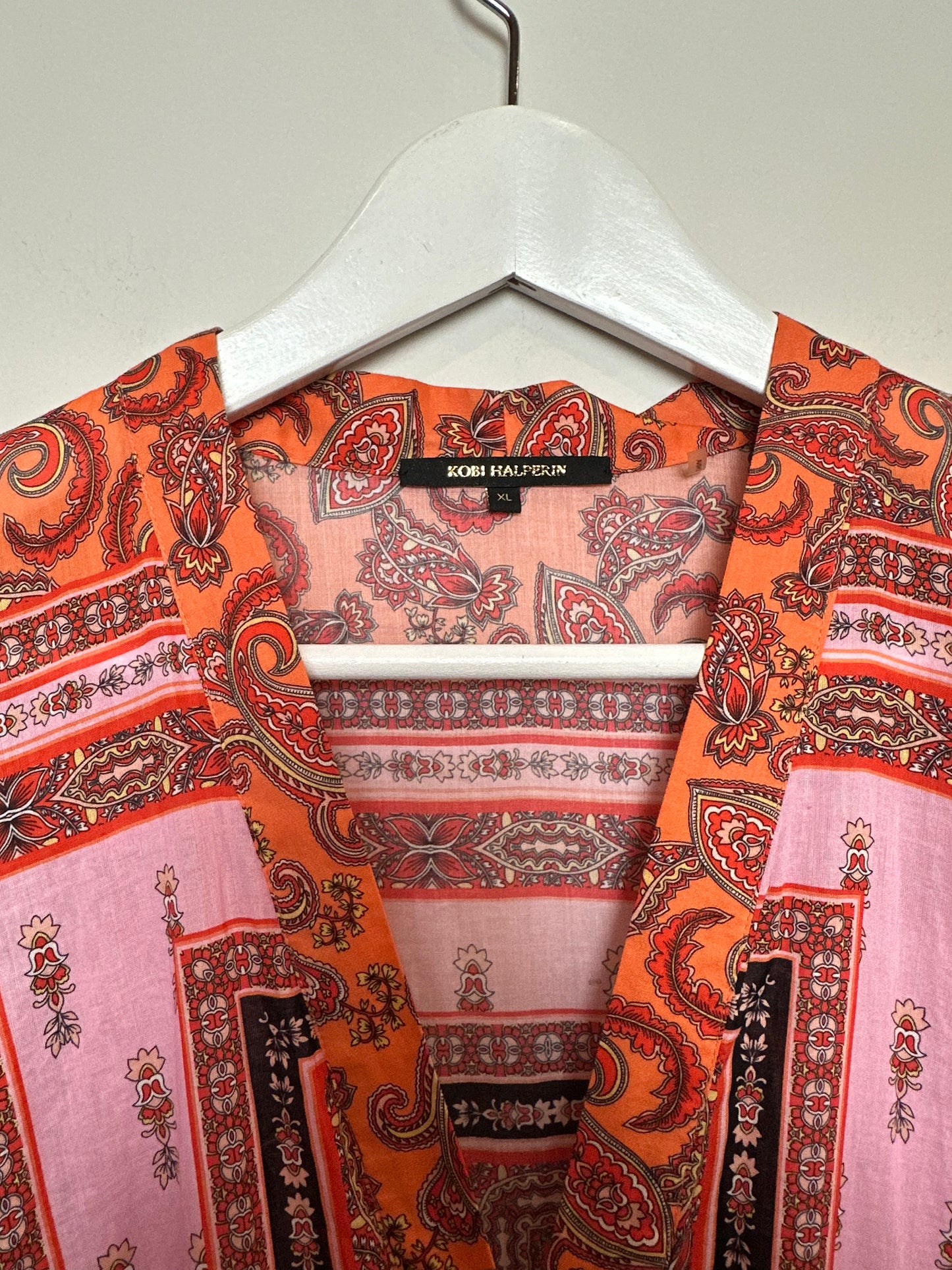 Kobi Halperin Diana Paisley Scarf Print Long Sleeve Button Front Midi Dress XL