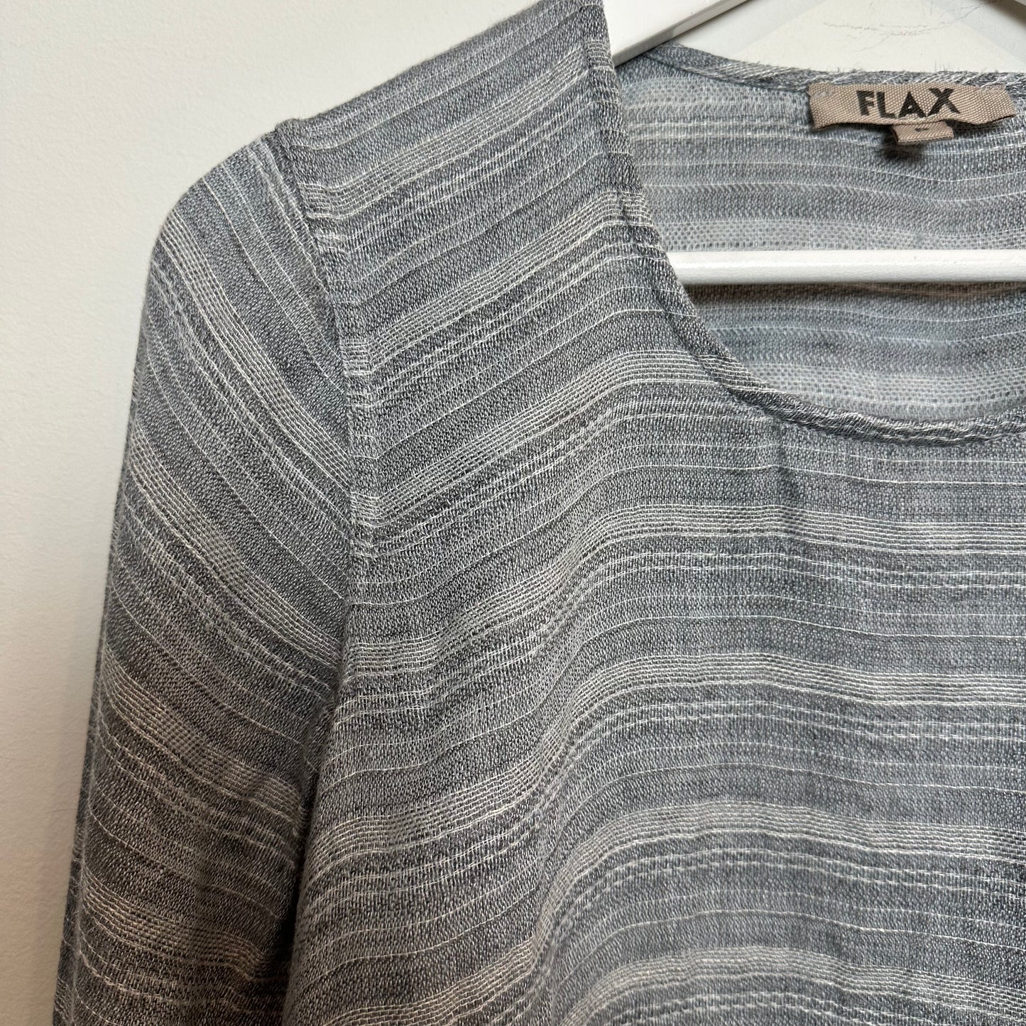 Flax 100% linen Top Striped Gray Long Sleeve Small Petite