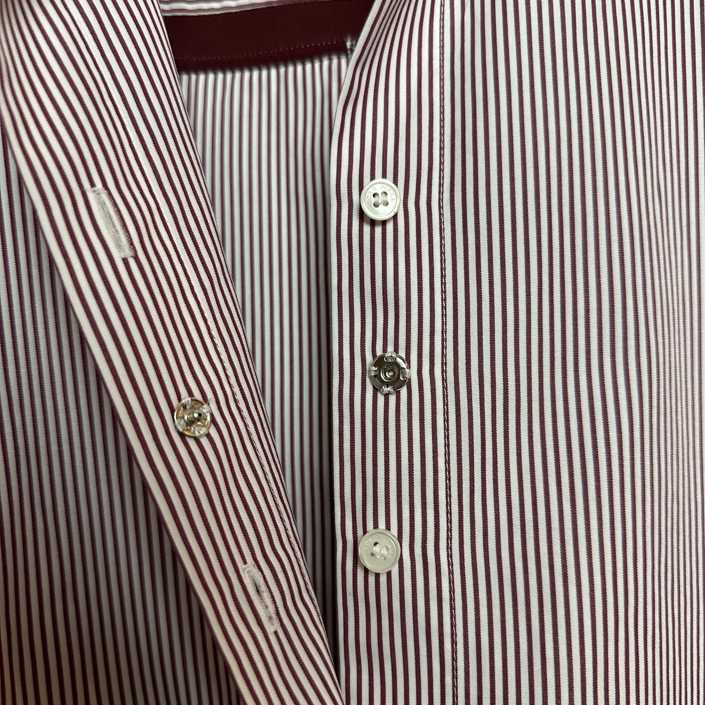 Loro Piana Button Up Dress Shirt Collared Long Sleeve Striped Red Cotton Silk