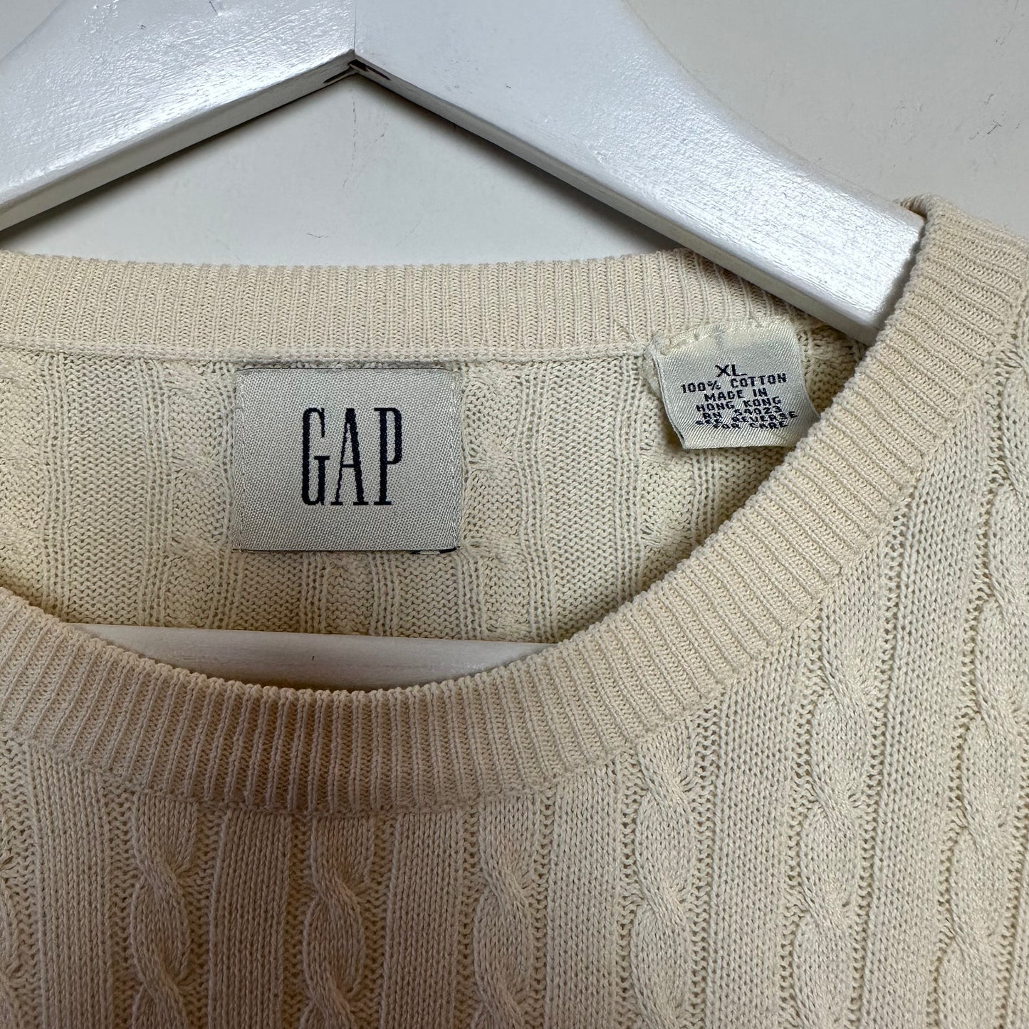 Vintage Gap Cream Cable Knit Sweater Cotton Pullover Crewneck XL