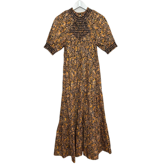 Saylor Kirstin Dress Leopard Maxi Smocked Cotton Short Sleeve Small