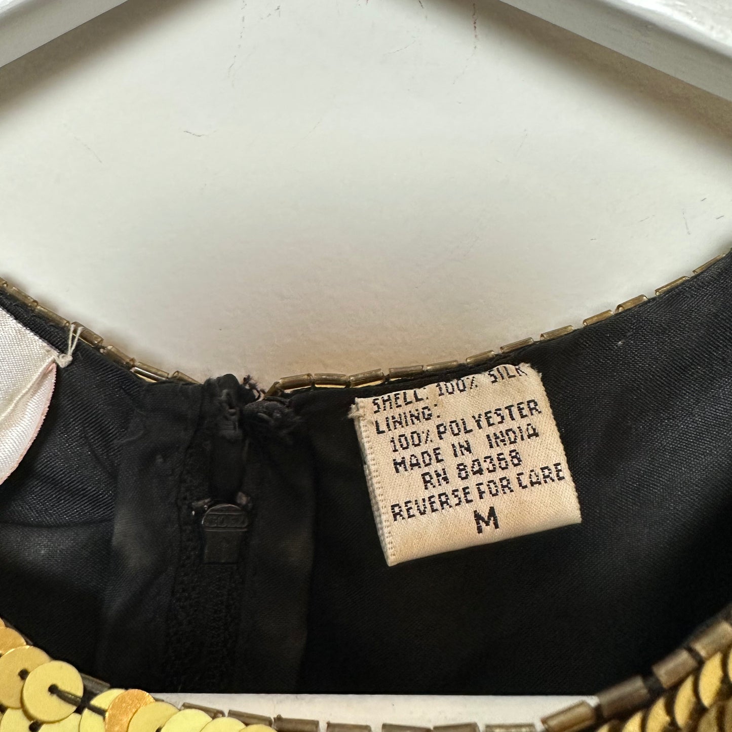 Vintage 80s Laurence Kazar Silk Sequin Blouse Evening Top Black Gold Medium