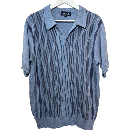 Retro Style Sweater Polo Peletti Blue Patterned Collared Polo Knit Large