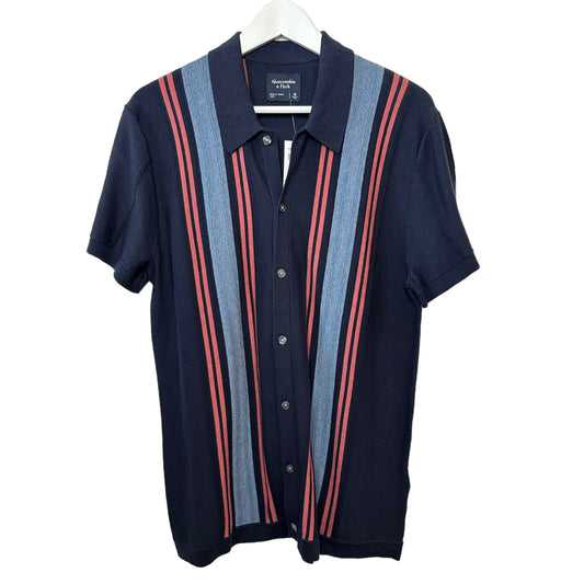 New with Tags Abercombie & Fitch Striped Button Through Sweater Polo Navy Blue Red Medium