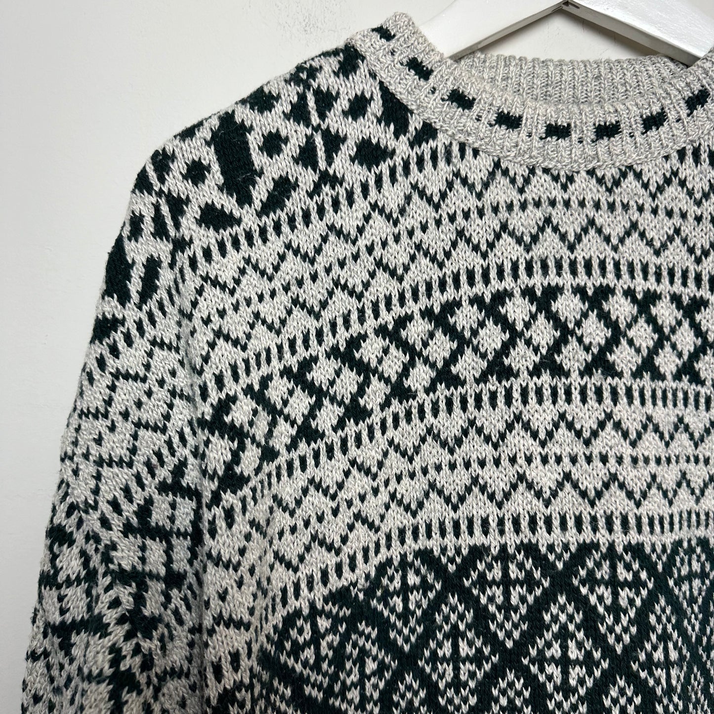 Vintage 90s Savile Row Grandpa Sweater Chunky Knit Cotton USA Green Gray XL