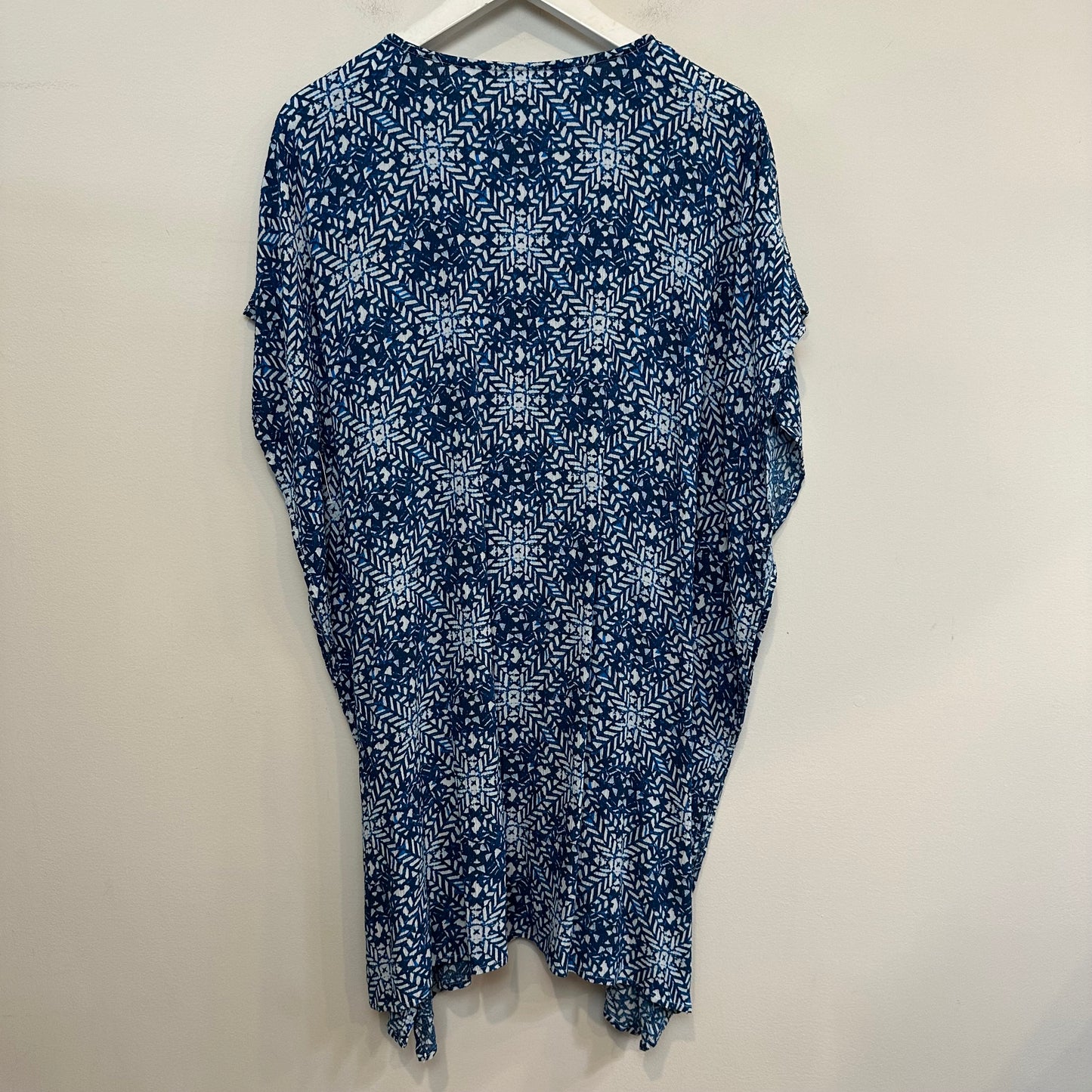 J. McLaughlin Sora Tunic Cover Up Caftan Blue Pattern Blouse XS/S