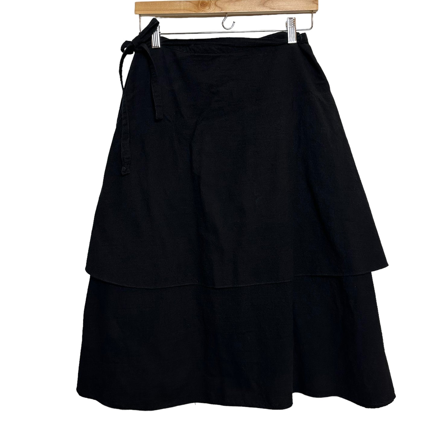 Jayli Wrap Skirt Black Embroidered Flowers Ruffled Midi Tie Waist