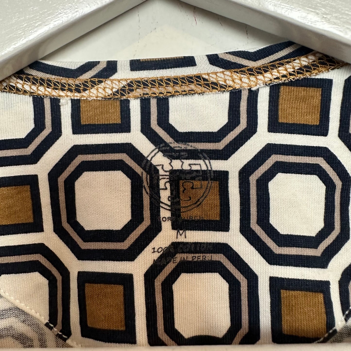 Tory Burch Louis T-Shirt Short Sleeve Geometric Pattern Octagon Cotton Medium