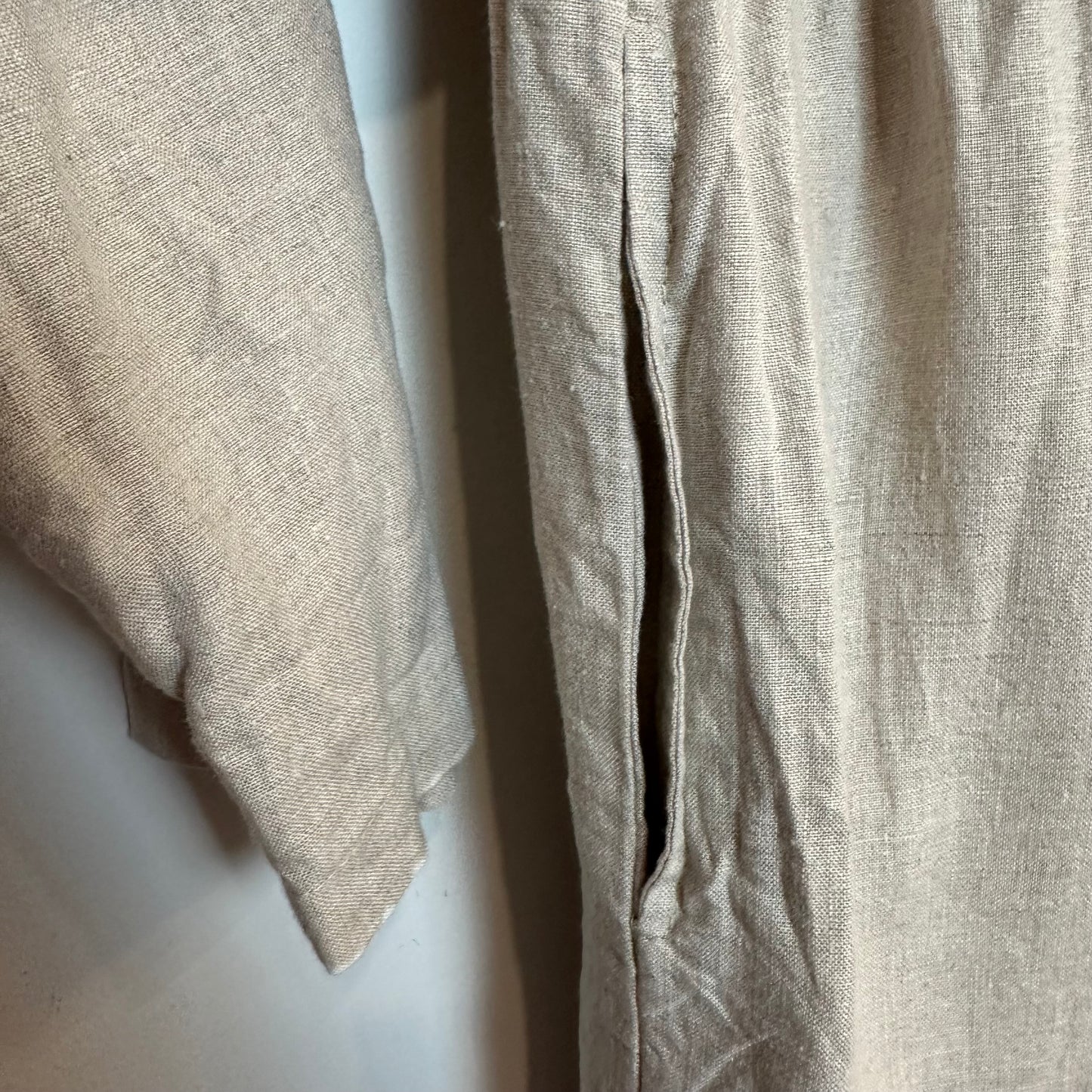 LJC Designs 100% Linen Jac Shirt Dress Midi Maxi Long Sleeves Beige XS