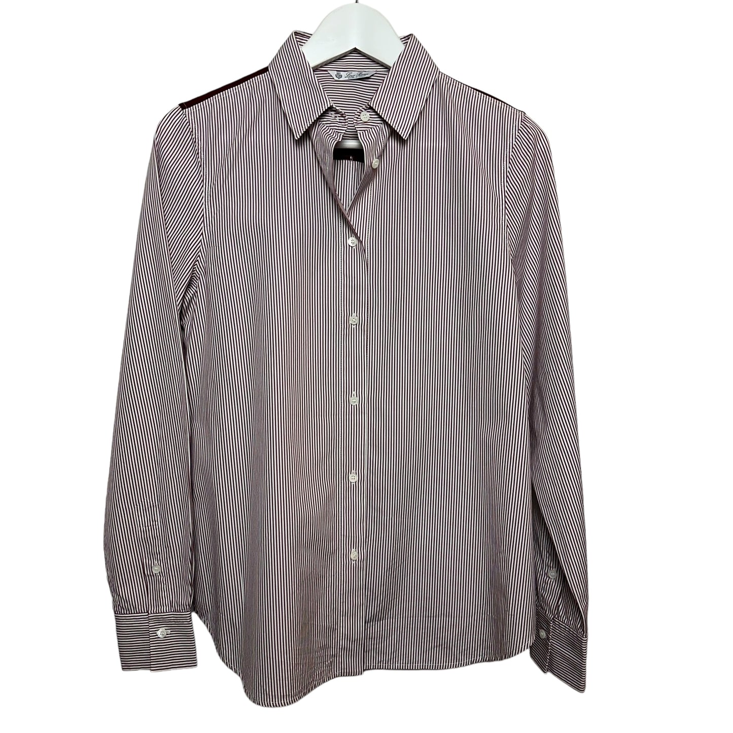 Loro Piana Button Up Dress Shirt Collared Long Sleeve Striped Red Cotton Silk