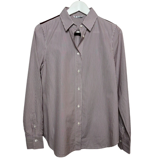 Loro Piana Button Up Dress Shirt Collared Long Sleeve Striped Red Cotton Silk