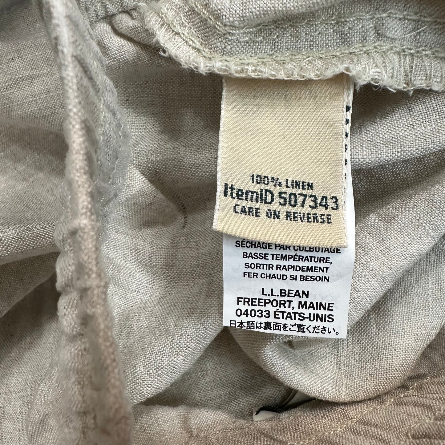 L.L. Bean Linen Pants Pull On Straight Leg Elastic Waist Oatmeal 4 Petite