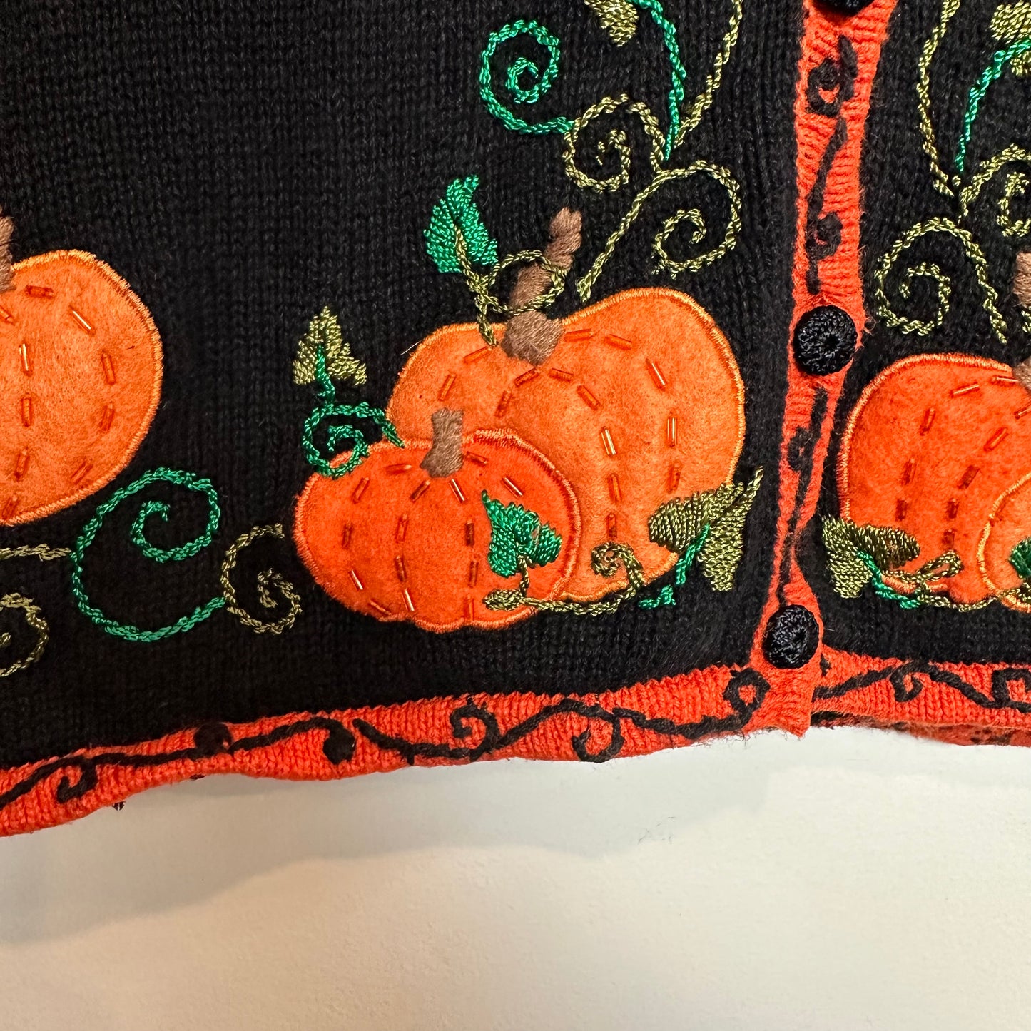 Halloween Pumpkin Sweater Vest Studio Treat Embroidered Black Orange Medium