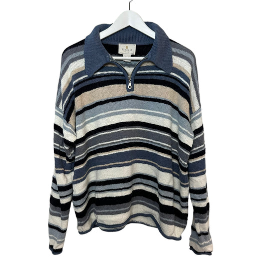 Vintage 90s Express Tricot Collared Sweater Pullover Striped Chunky Knit Large