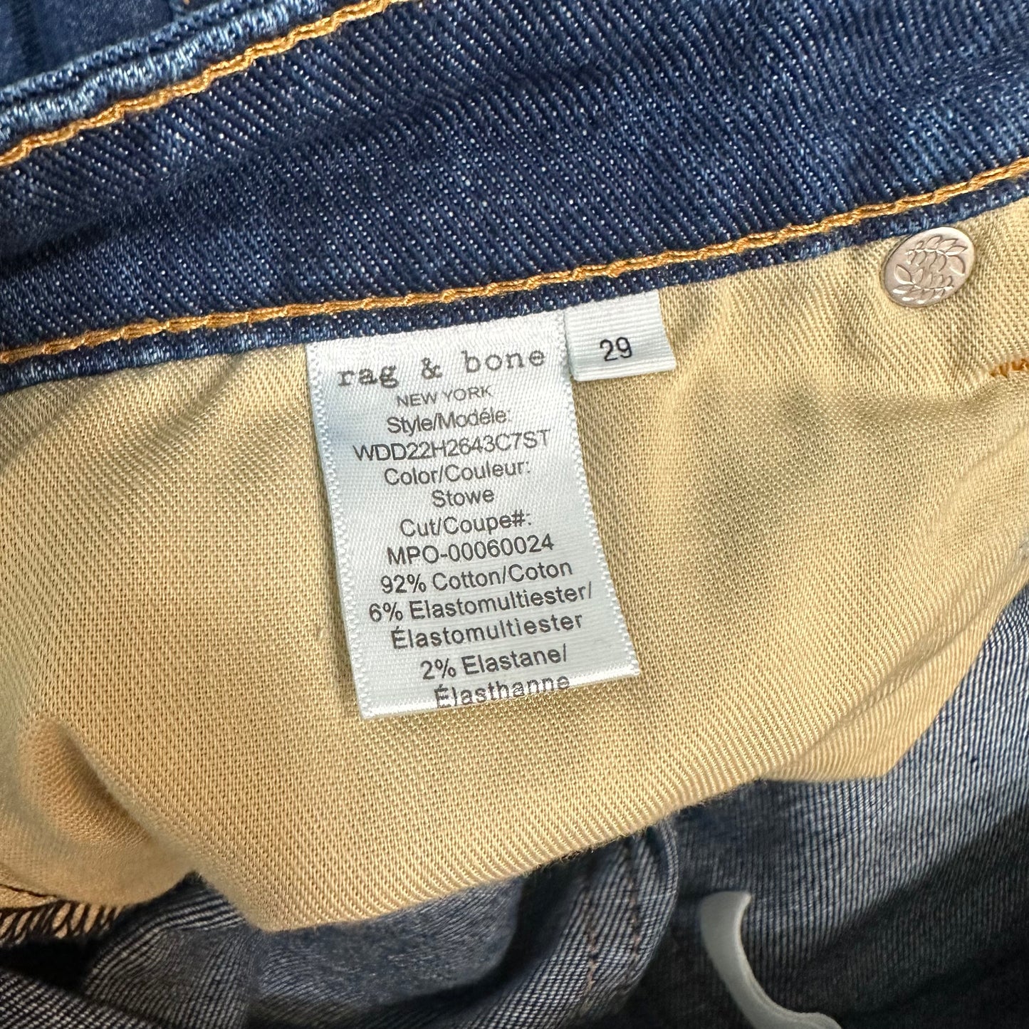 Rag and Bone DRE Low Rise Slim Boyfriend Jeans Denim Dark Wash Stowe 29