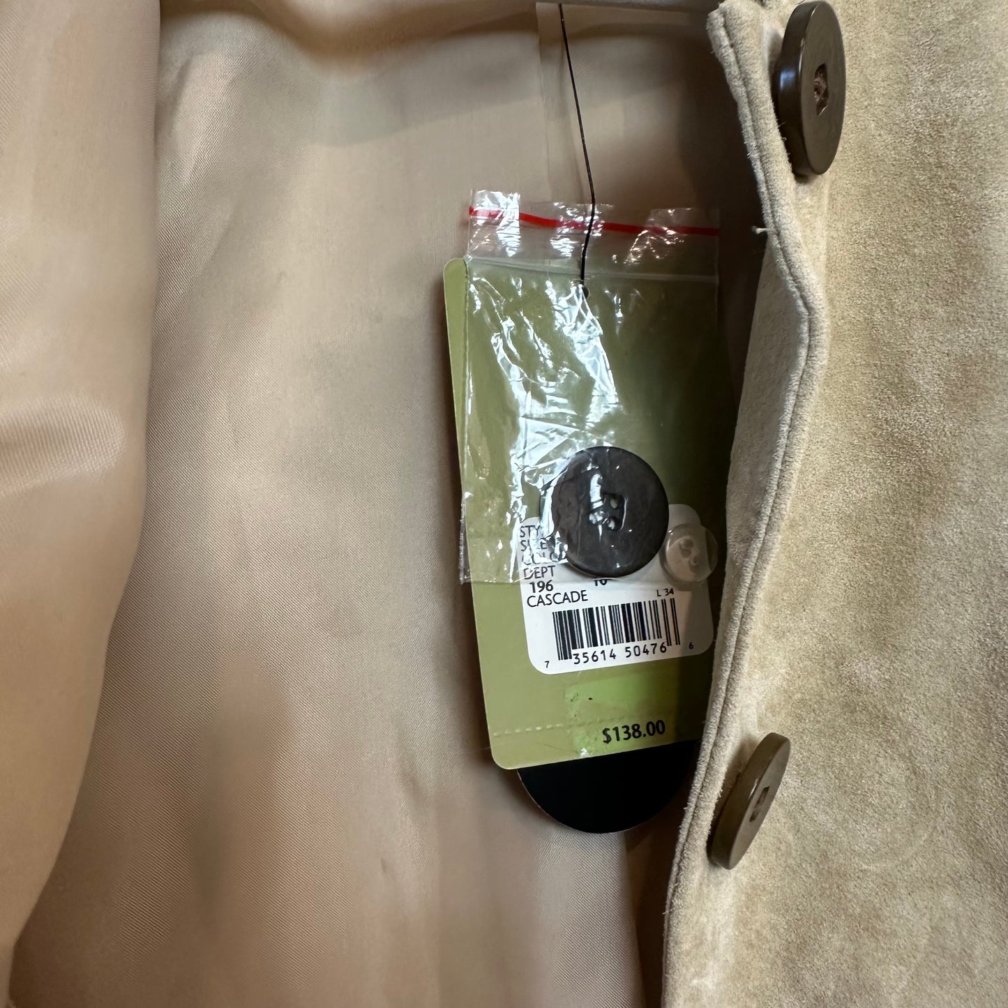 New with Tags Vintage Marshall Field's Suede Leather Jacket Beige Taupe Button Down 14