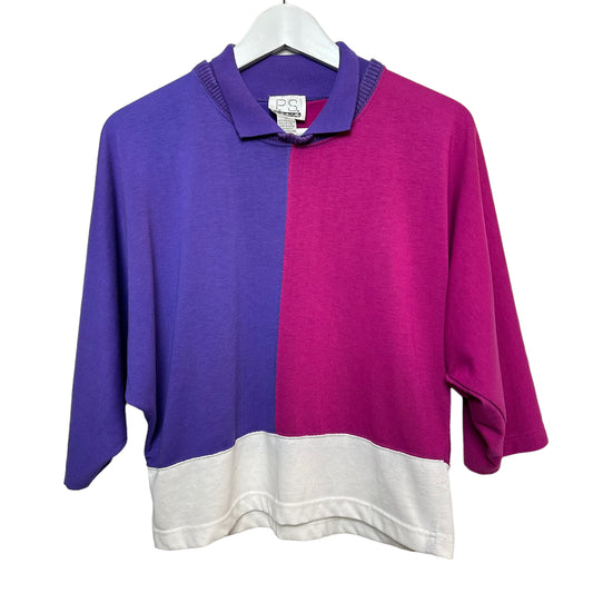 Vintage 90s P.S. Sport Polo Cropped Top Color Block Pink Purple Small