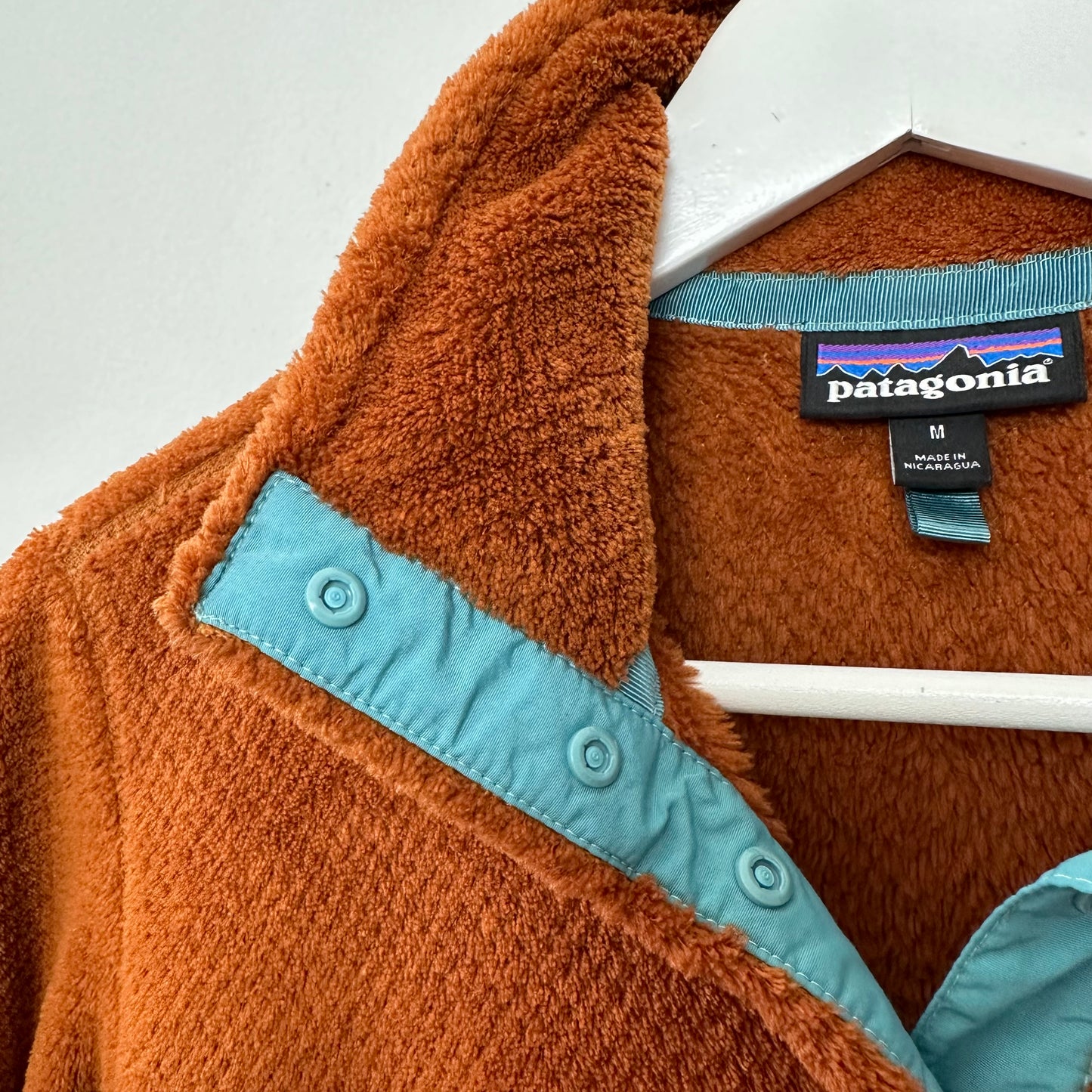 Patagonia Re-Tool Snap T Fleece Rust Brown Teal Blue Half Snap Pullover Medium