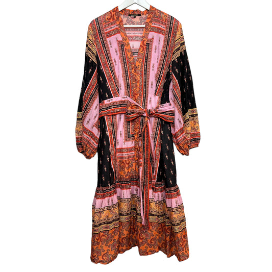 Kobi Halperin Diana Paisley Scarf Print Long Sleeve Button Front Midi Dress XL
