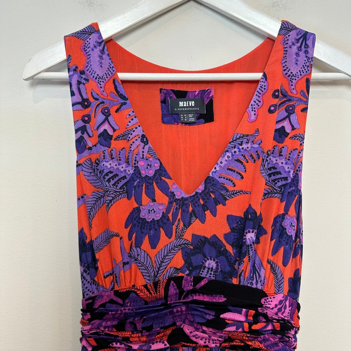 Anthropologie Maeve Macie Maxi Dress Floral Sleeveless Purple Orange Red 8
