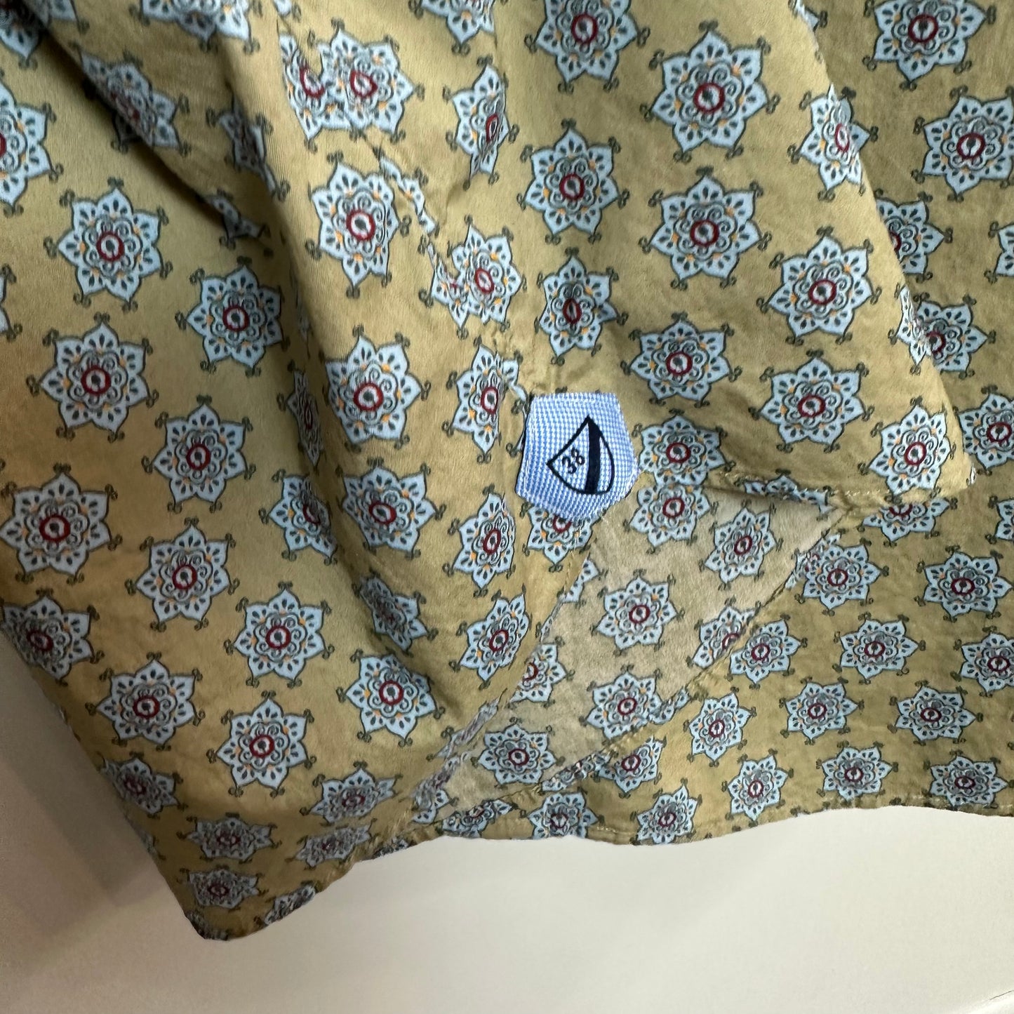 Cremieux Long Sleeve Button Up Collared Dress Shirt Retro Patterned Blue Green XL