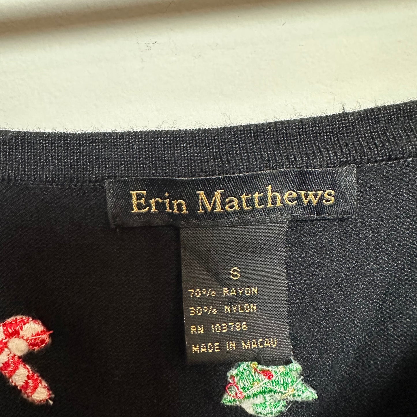 Erin Matthews Knit Christmas Cropped Tank Top Candy Cane and Trees Small