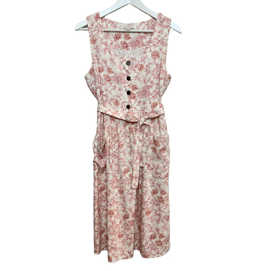 Monteau Linen Blend Midi Dress Red Cream Floral Medium