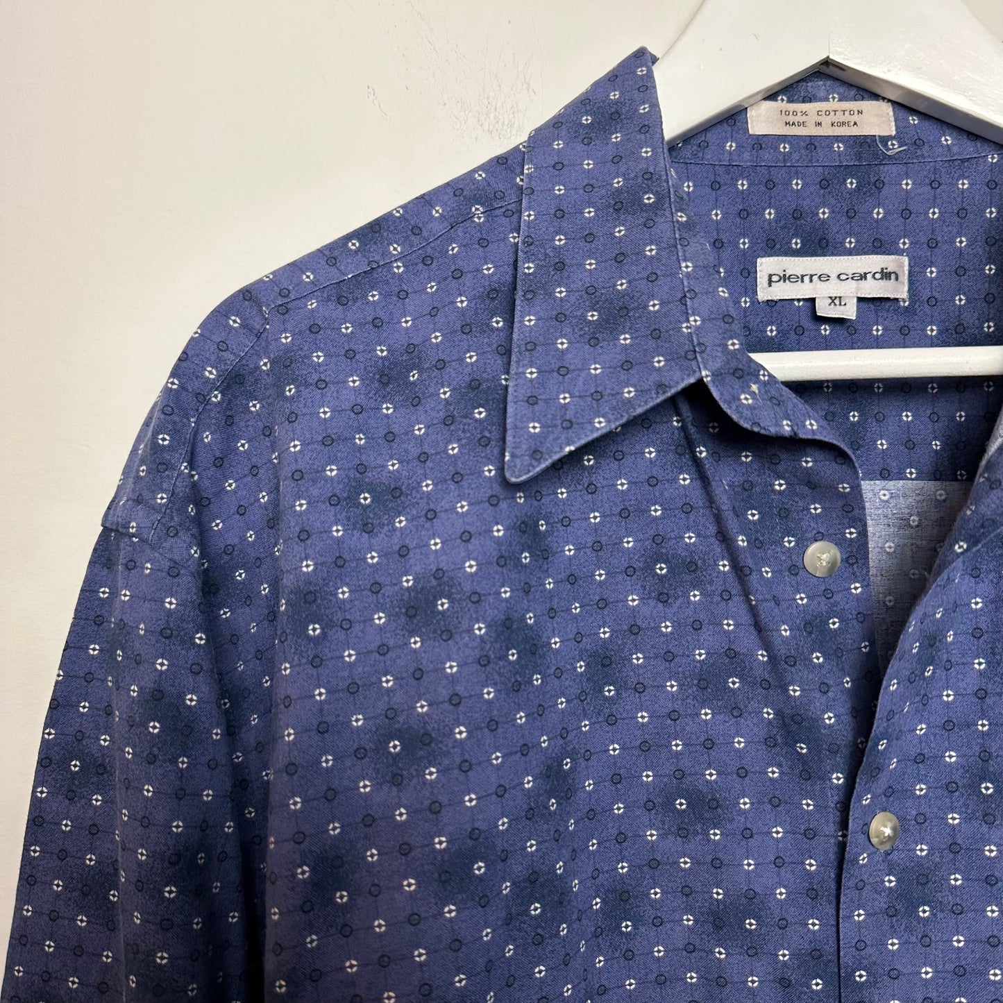 Vintage 90s Pierre Cardin Button Down Collared Shirt Blue Geometric Cotton XL
