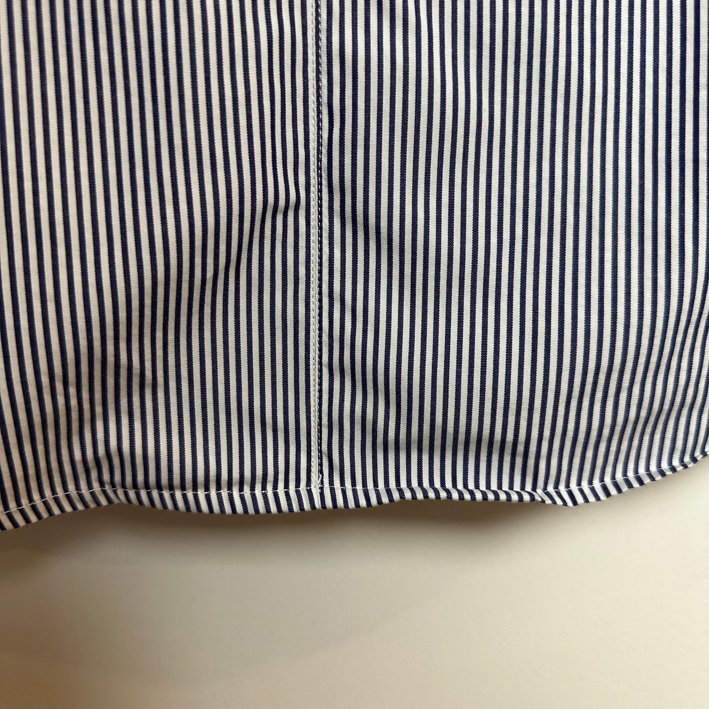 Loro Piana Button Up Shirt Collared Long Sleeve Striped Navy Blue and white Cotton Silk
