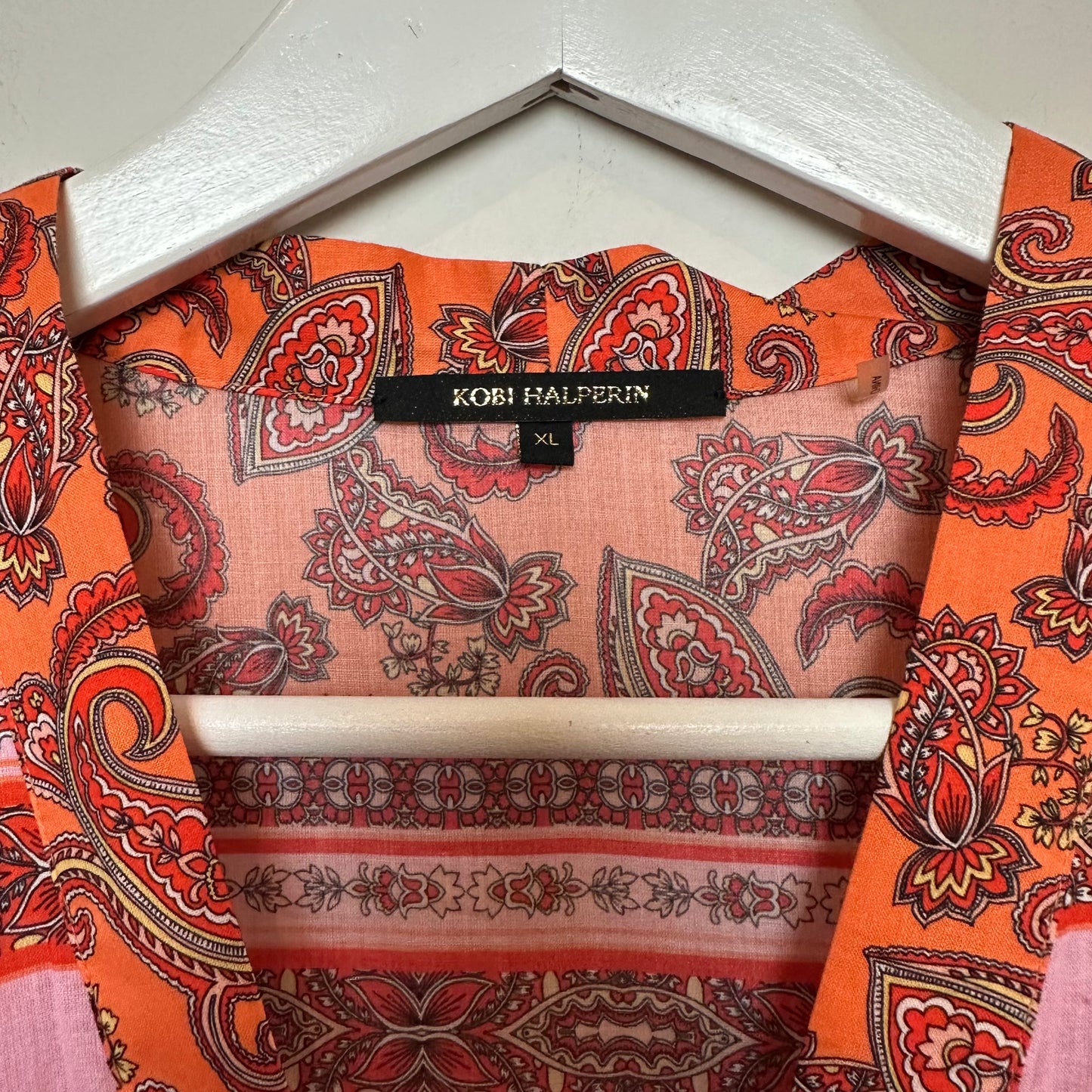 Kobi Halperin Diana Paisley Scarf Print Long Sleeve Button Front Midi Dress XL