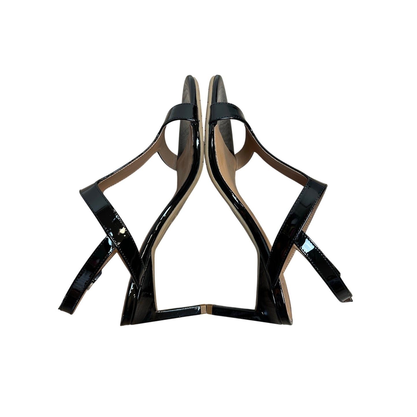 Aquatalia Rosetta Patent Leather Sandal Heels Black Slingback Kitten Heel 8