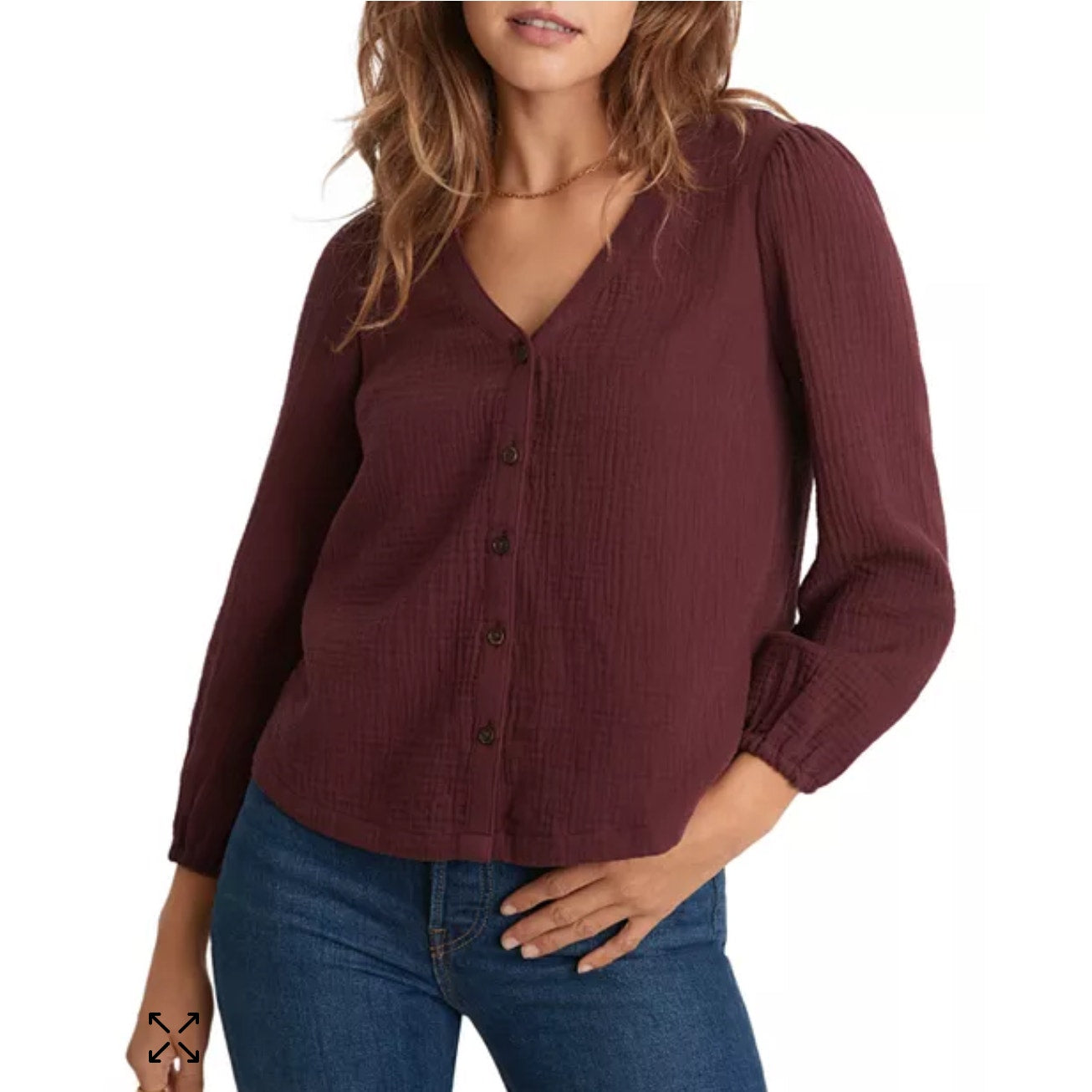 Marine Layer Colette Button Up Top Blouse Long Sleeve Maroon Burgundy Gauze S
