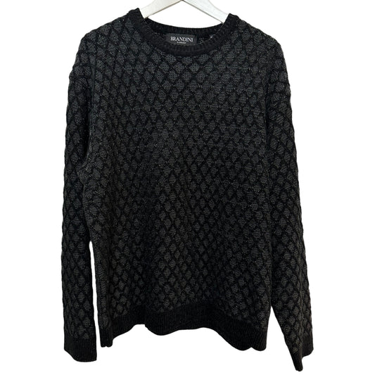 Vintage 90s Brandini Chunky Knit Grandpa Sweater Black Grey Crewneck XL