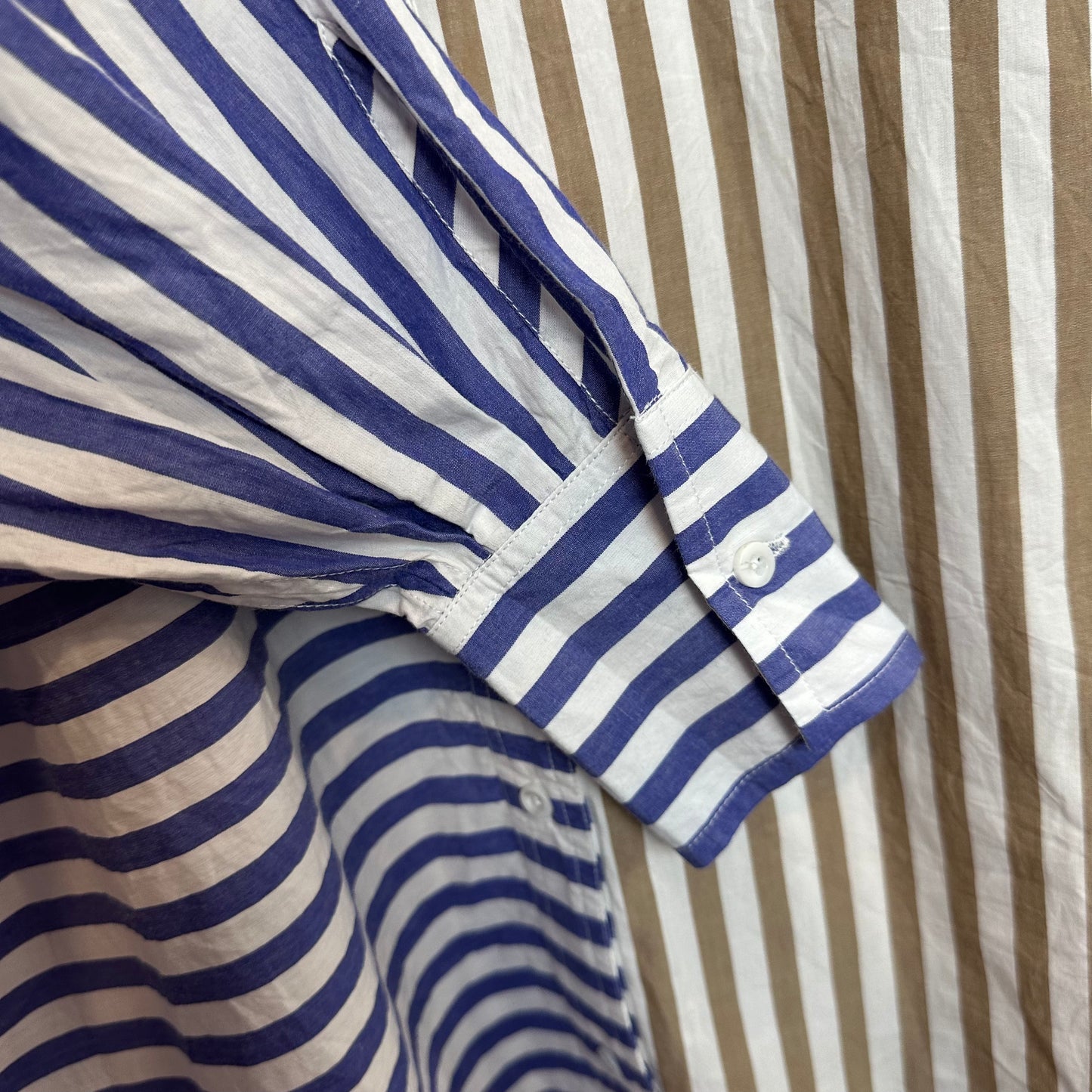 Apiece Apart Oversized Button Down Shirt Tan and Blue Stripes Color Block XS