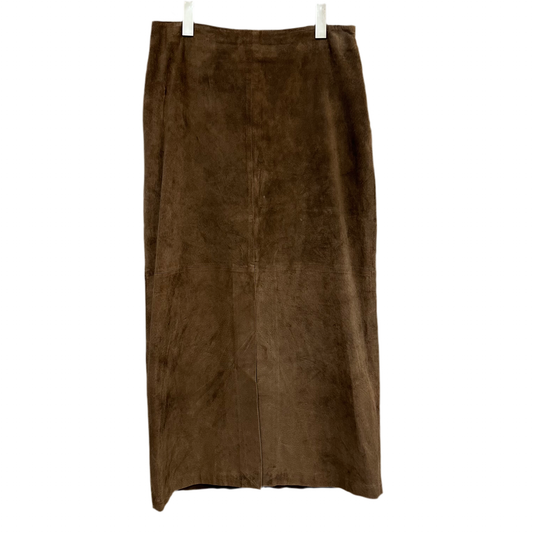 Vintage 90s Jones New York Country Suede Leather Midi Maxi Skirt Brown 10