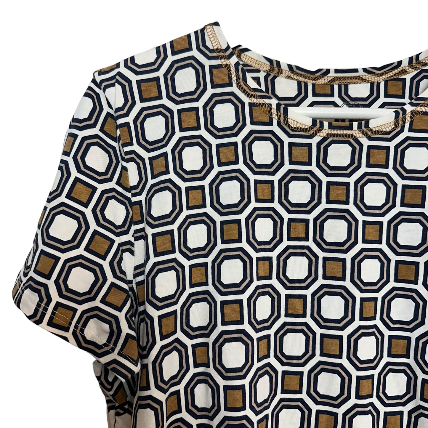 Tory Burch Louis T-Shirt Short Sleeve Geometric Pattern Octagon Cotton Medium