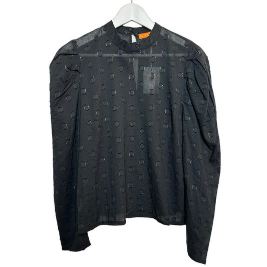 New with Tags Oliphant Mock Neck Blouse Midnight Black Gold Polka Dot Medium
