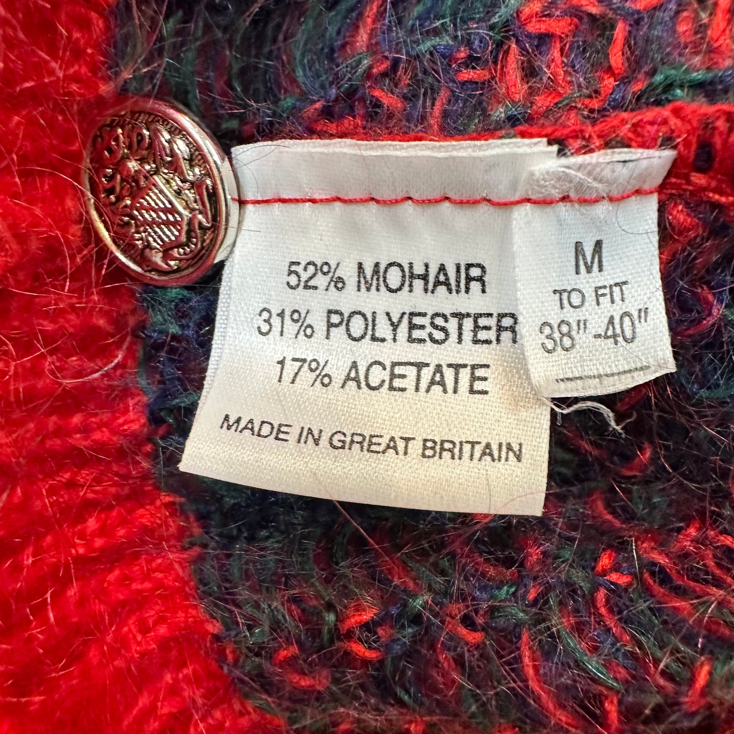 Vintage 80s Edinburg Mohair Cardigan Sweater Plaid Red Green Holiday Preppy M