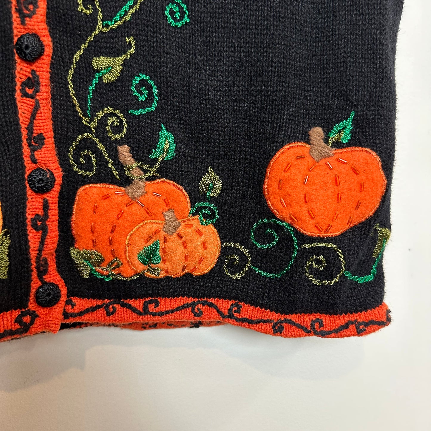 Halloween Pumpkin Sweater Vest Studio Treat Embroidered Black Orange Medium