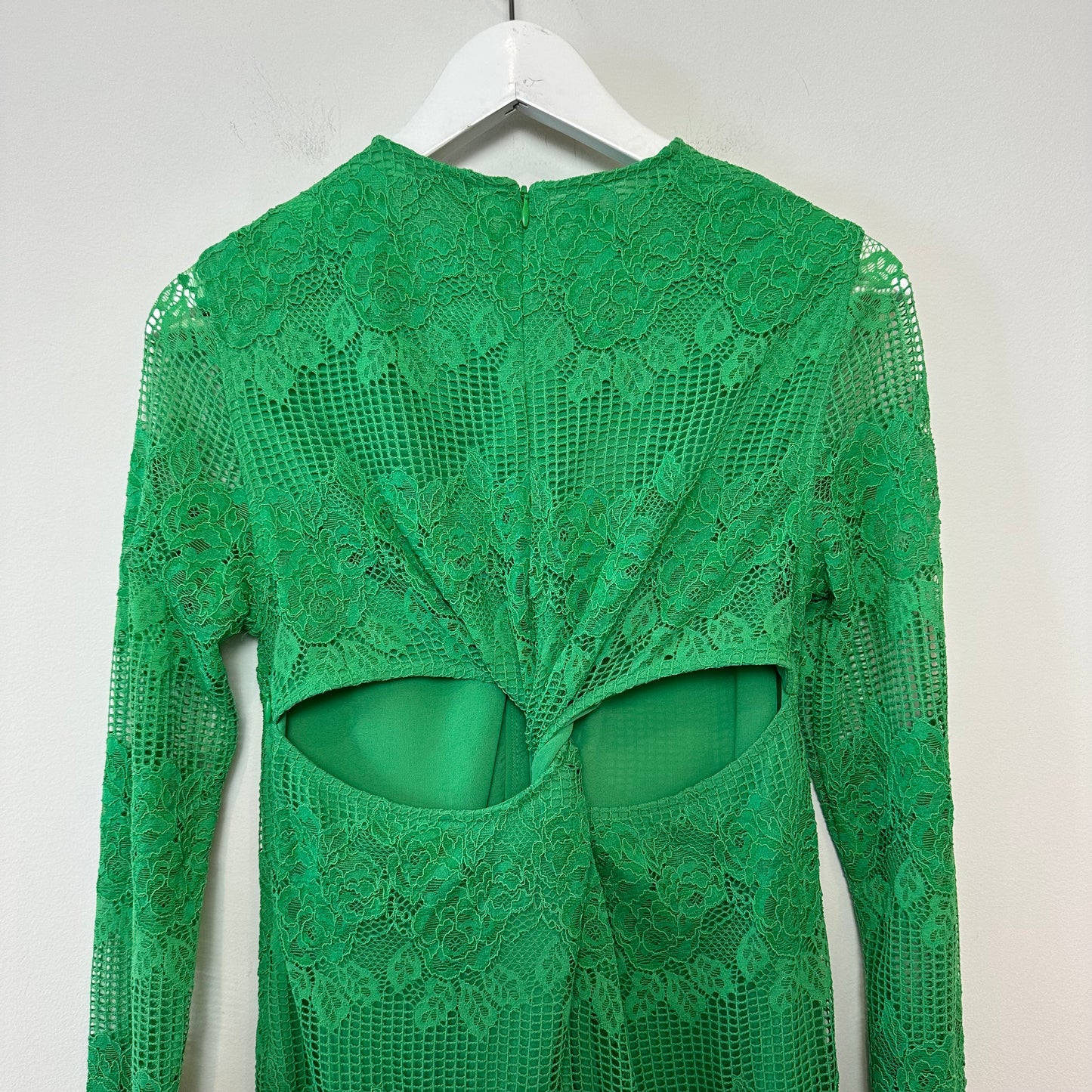 GANNI Green Cutout Twisted Lace Midi Dress Long Sleeve 36