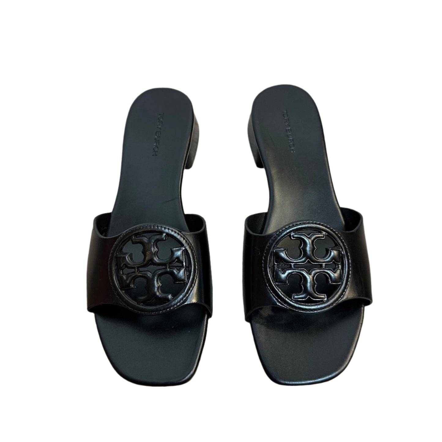 Tory Burch Bombe Miller Slide Slip Resistant Sandals Low Block Heel Black Leather 6
