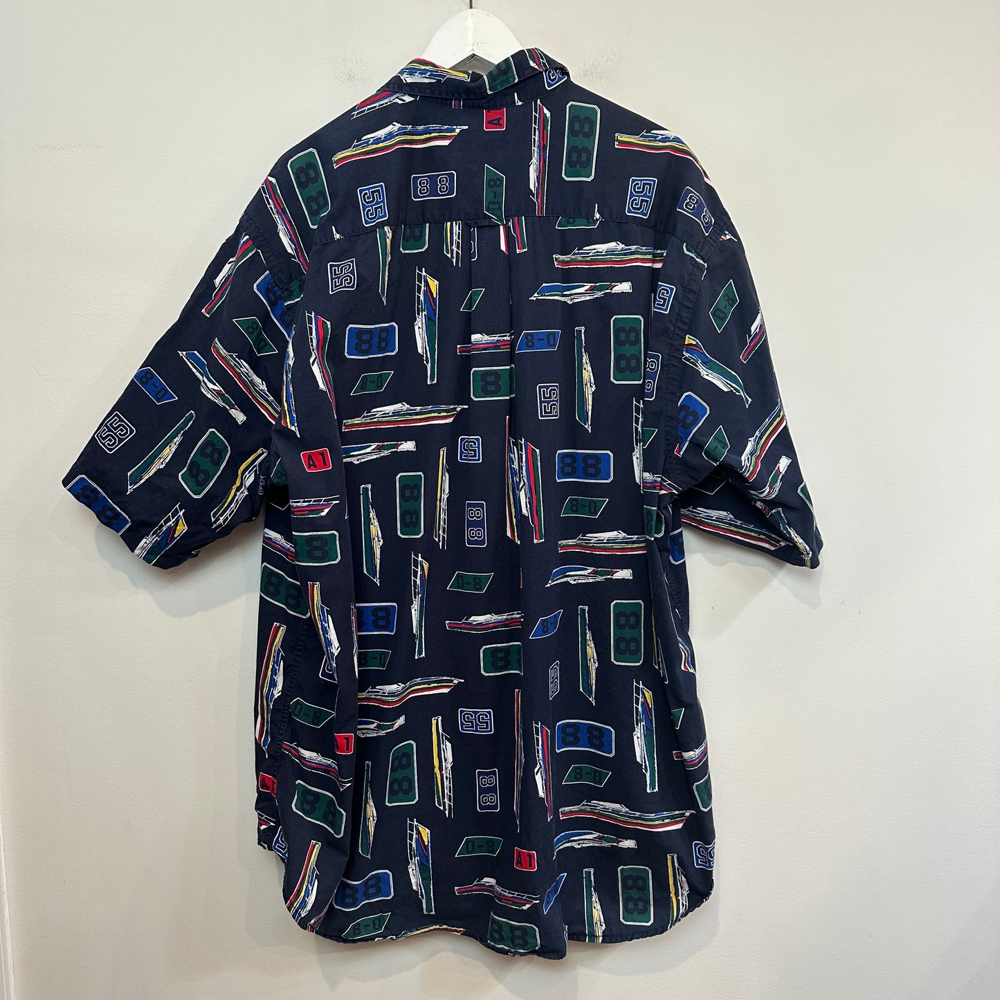 Vintage 90s Nautica Short Sleeve Button Down Collared Shirt Boats Nautical Sailing XL