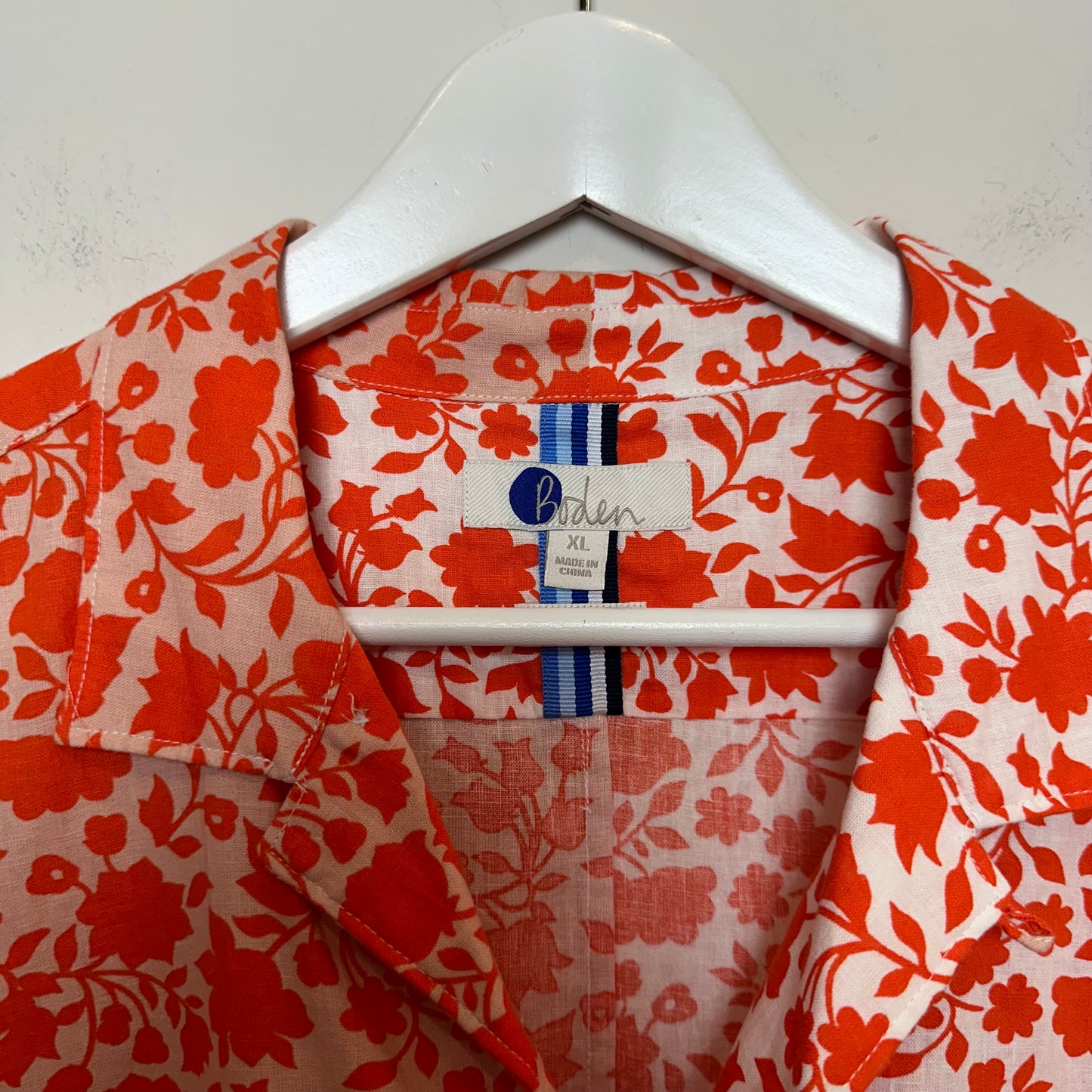 Boden Men's Short Sleeve Button Up Shirt Orange Hawaiian Linen Cotton XL