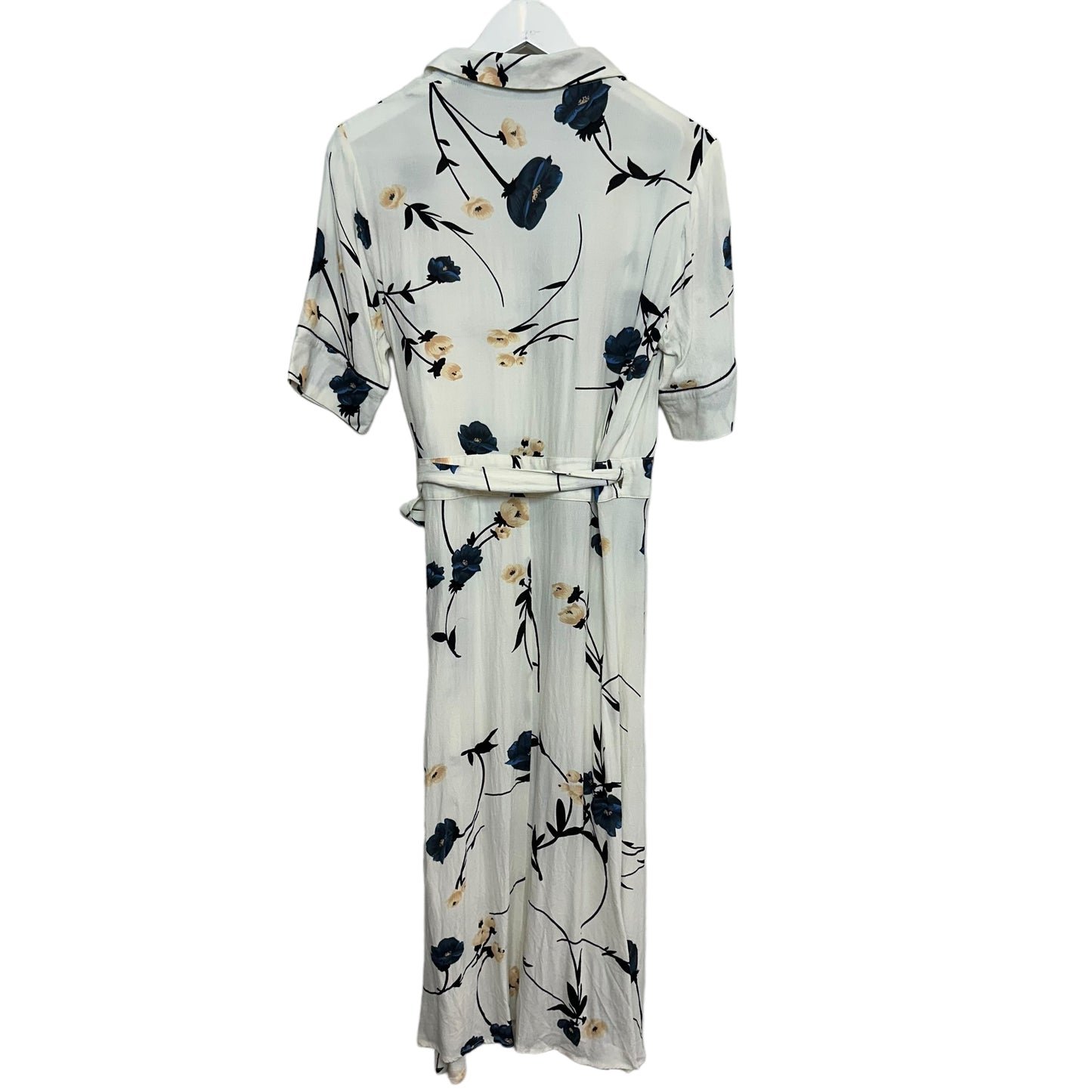 Ganni Dalton Crepe Wrap Dress Floral White Short Sleeve Midi Kimono 40